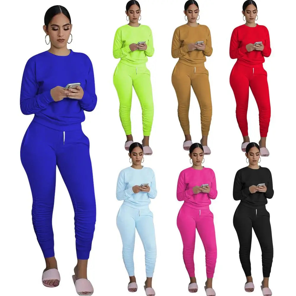 Two Piece Set Women 2 Piece Set Stacked Leggings Clothes for Women Outfits Stacked Pants Tracksuit Female Fall Clothes 2020