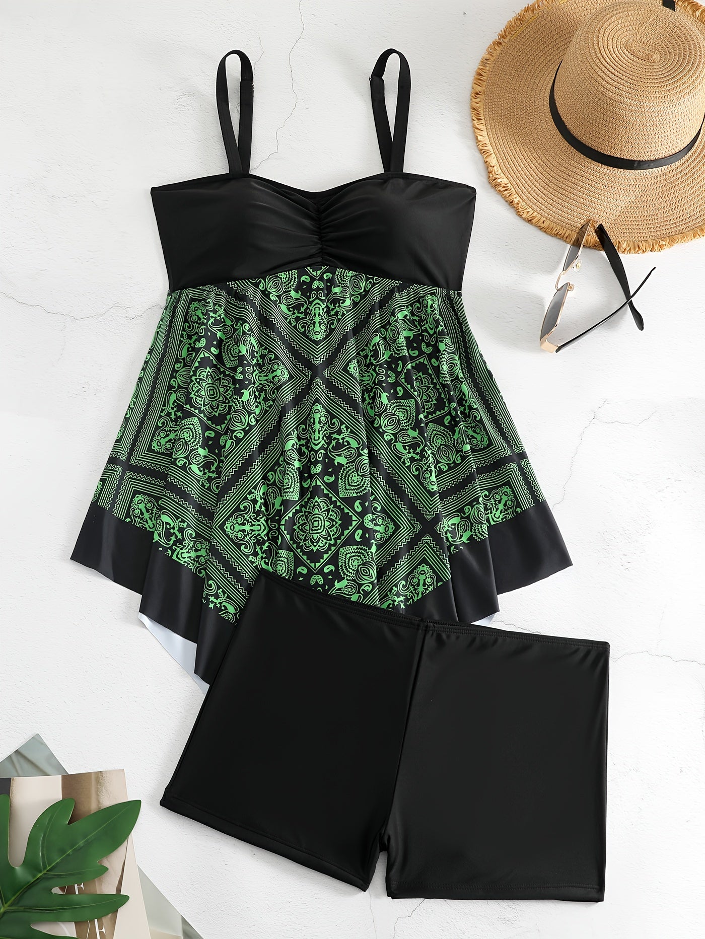 plus Size Printed One-Piece Swimsuit Off-the-Shoulder Sexy Tribal Print Swimwear Removable Padding Medium Stretch Polyester