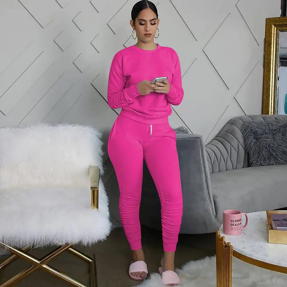 Two Piece Set Women 2 Piece Set Stacked Leggings Clothes for Women Outfits Stacked Pants Tracksuit Female Fall Clothes 2020