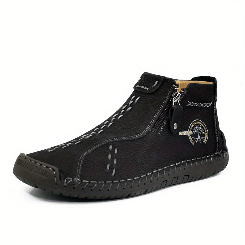 KEZZLY Men's Vintage Zipper Boots - Round Toe Short Ankle Boots with Rubber Sole, All-Season Casual & Sporty Shoes for Outdoor Activities