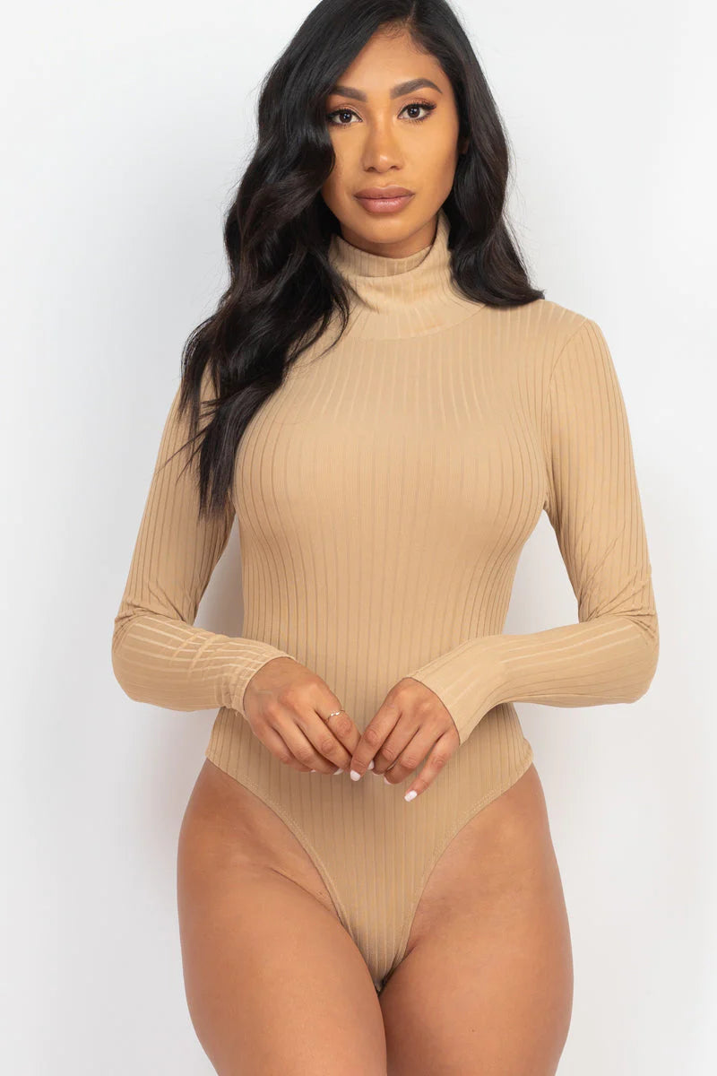 Ribbed Turtleneck Long Sleeve Bodysuit (Capella)