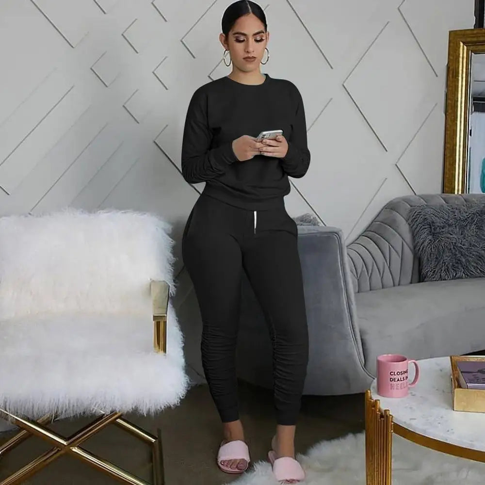Two Piece Set Women 2 Piece Set Stacked Leggings Clothes for Women Outfits Stacked Pants Tracksuit Female Fall Clothes 2020