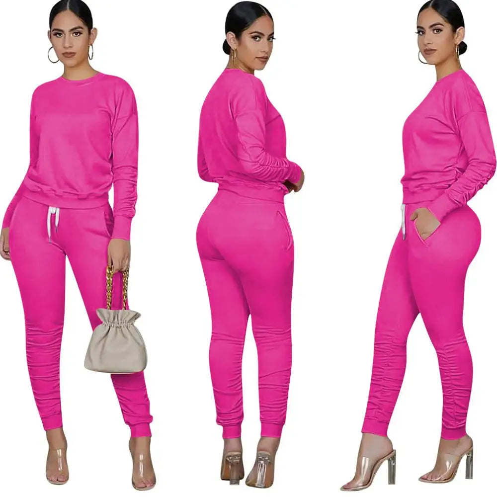 Two Piece Set Women 2 Piece Set Stacked Leggings Clothes for Women Outfits Stacked Pants Tracksuit Female Fall Clothes 2020