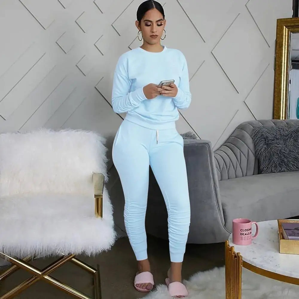 Two Piece Set Women 2 Piece Set Stacked Leggings Clothes for Women Outfits Stacked Pants Tracksuit Female Fall Clothes 2020