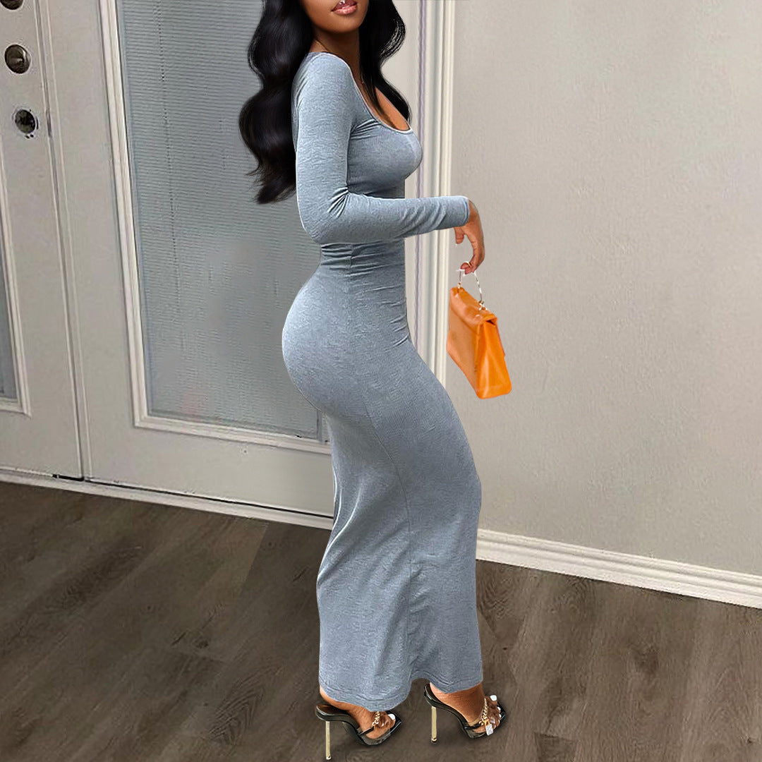 Elegant Solid Color Striped Mini Dress