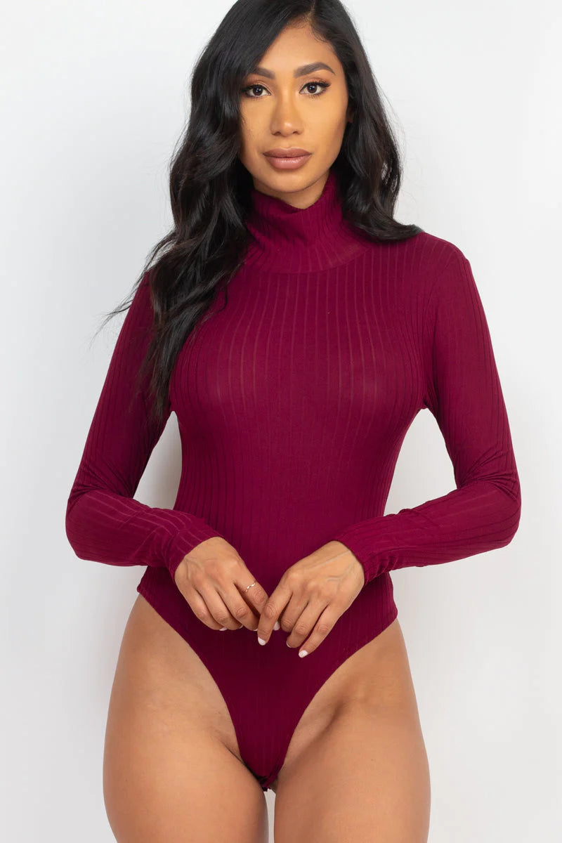 Ribbed Turtleneck Long Sleeve Bodysuit (Capella)