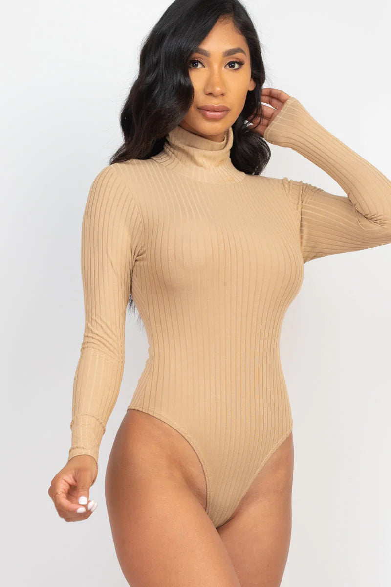Ribbed Turtleneck Long Sleeve Bodysuit (Capella)