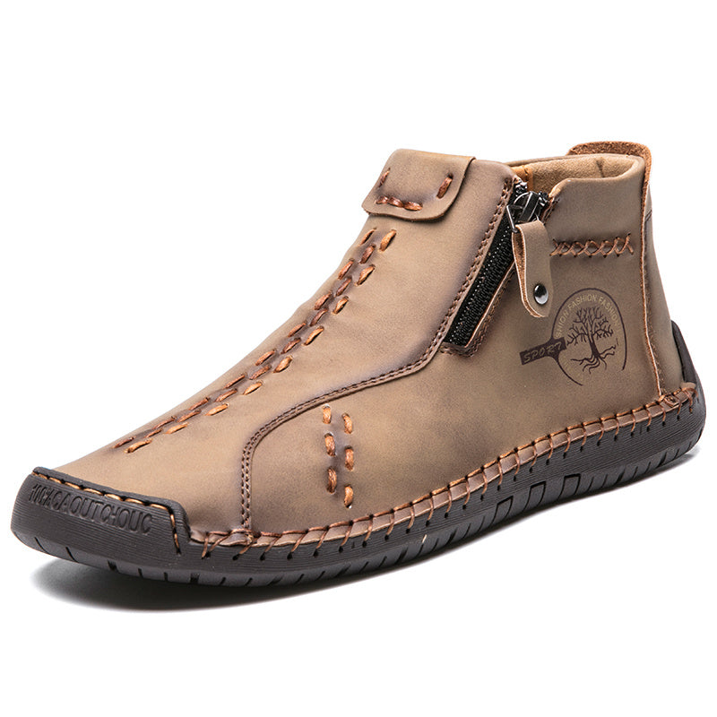 KEZZLY Men's Vintage Zipper Boots - Round Toe Short Ankle Boots with Rubber Sole, All-Season Casual & Sporty Shoes for Outdoor Activities