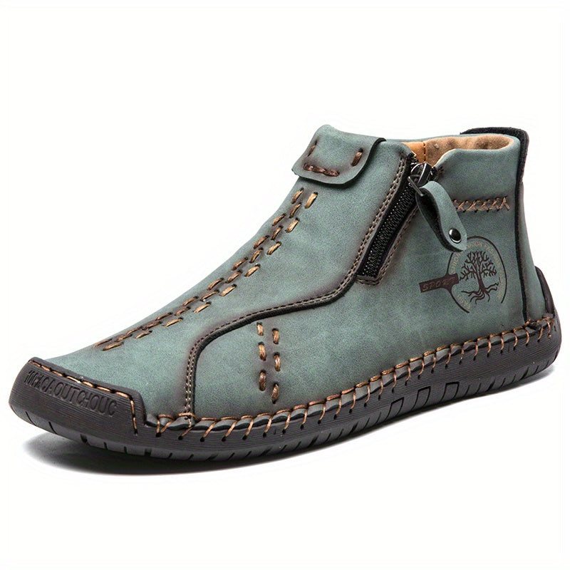 KEZZLY Men's Vintage Zipper Boots - Round Toe Short Ankle Boots with Rubber Sole, All-Season Casual & Sporty Shoes for Outdoor Activities