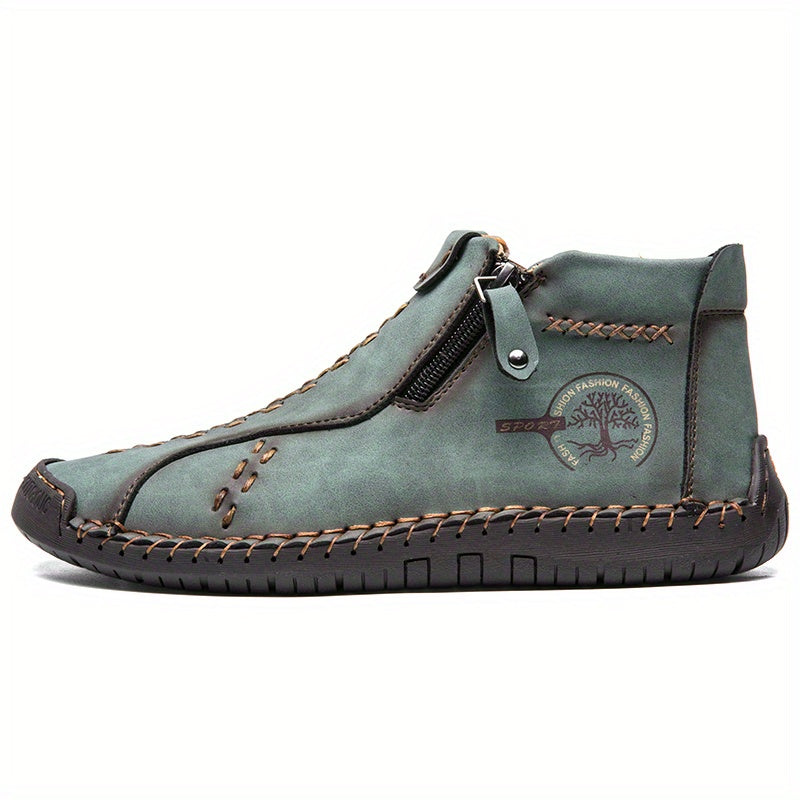 KEZZLY Men's Vintage Zipper Boots - Round Toe Short Ankle Boots with Rubber Sole, All-Season Casual & Sporty Shoes for Outdoor Activities