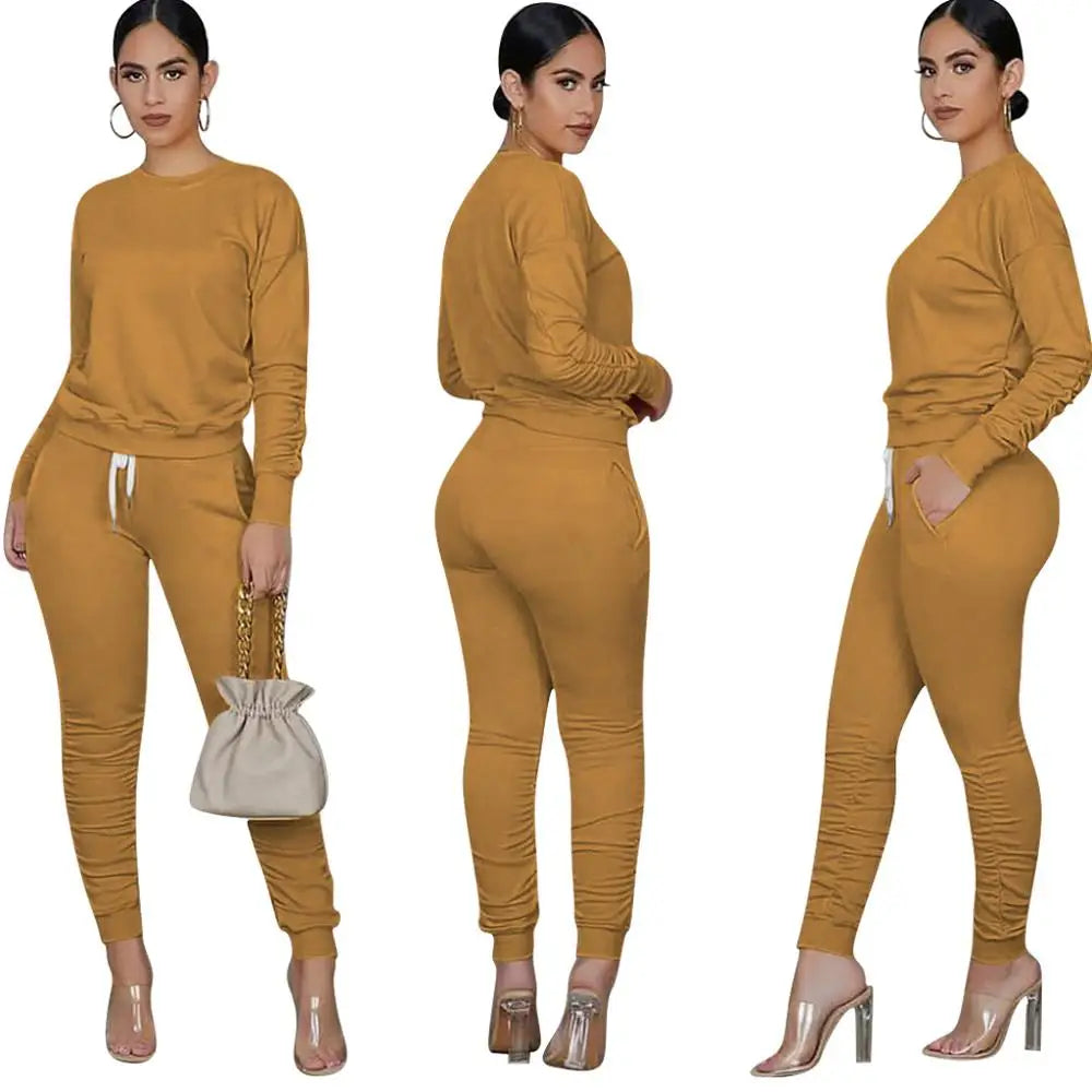 Two Piece Set Women 2 Piece Set Stacked Leggings Clothes for Women Outfits Stacked Pants Tracksuit Female Fall Clothes 2020