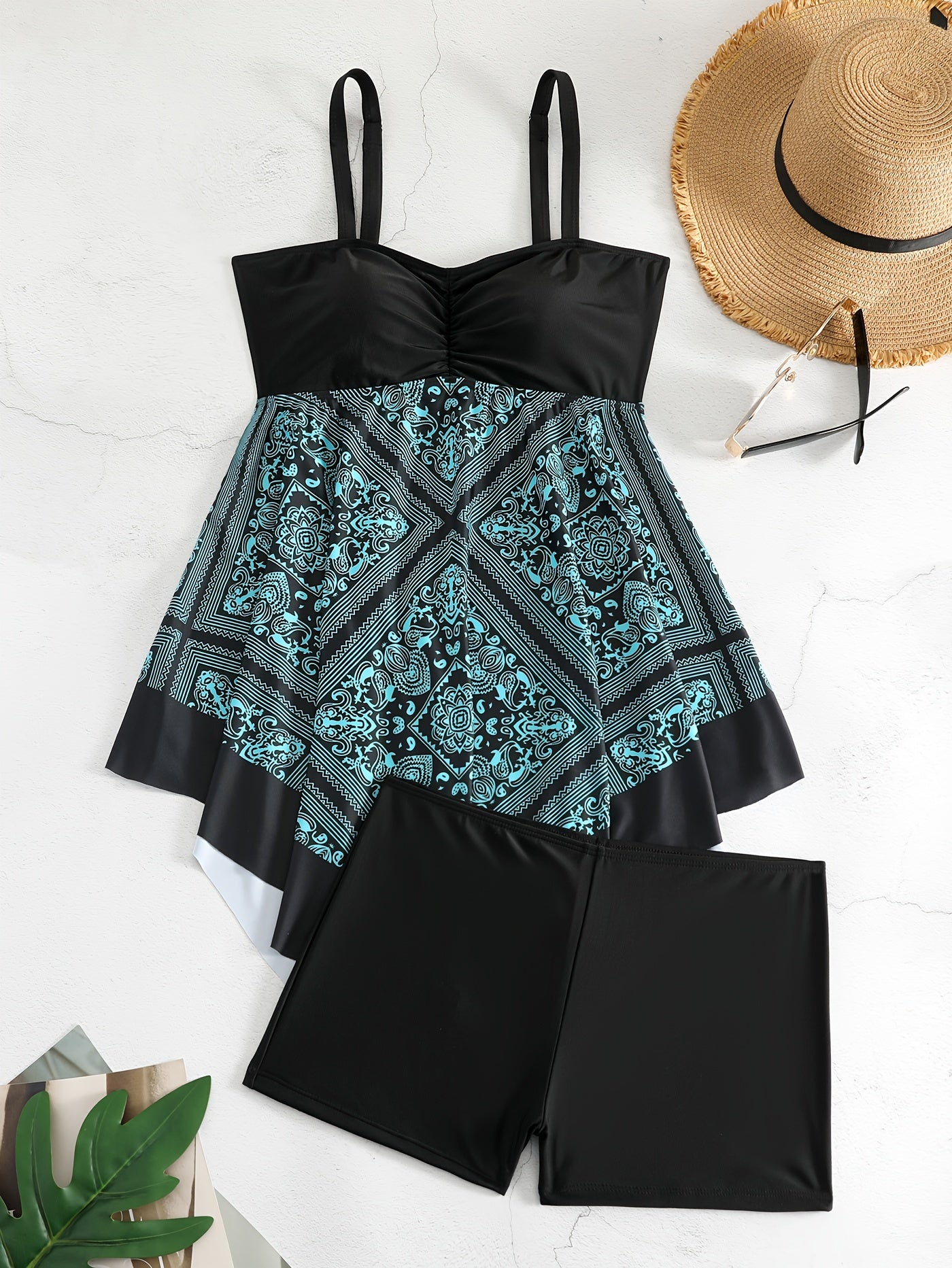 plus Size Printed One-Piece Swimsuit Off-the-Shoulder Sexy Tribal Print Swimwear Removable Padding Medium Stretch Polyester