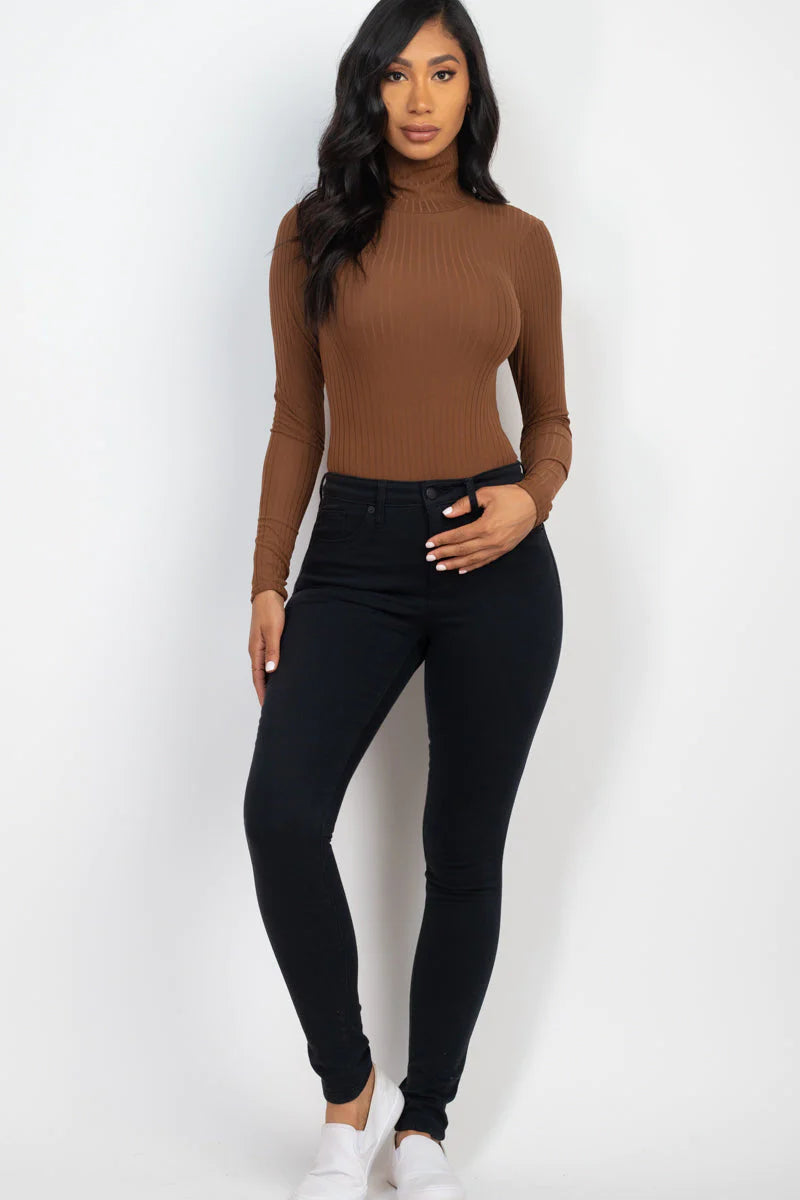 Ribbed Turtleneck Long Sleeve Bodysuit (Capella)