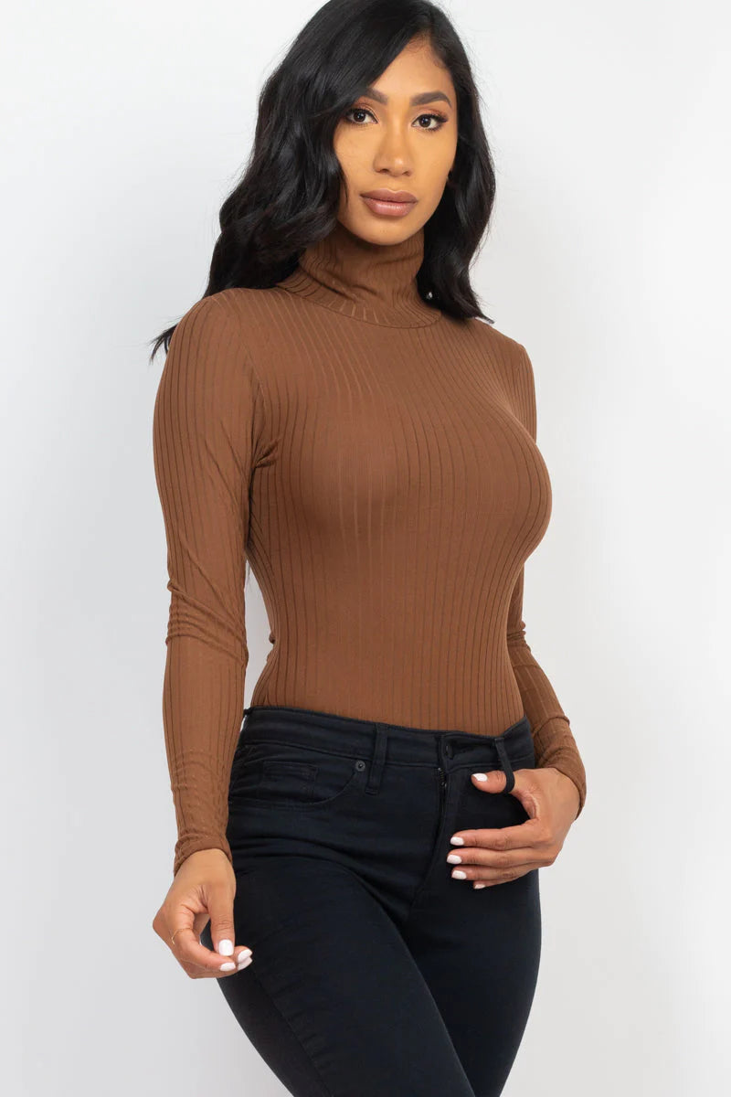 Ribbed Turtleneck Long Sleeve Bodysuit (Capella)
