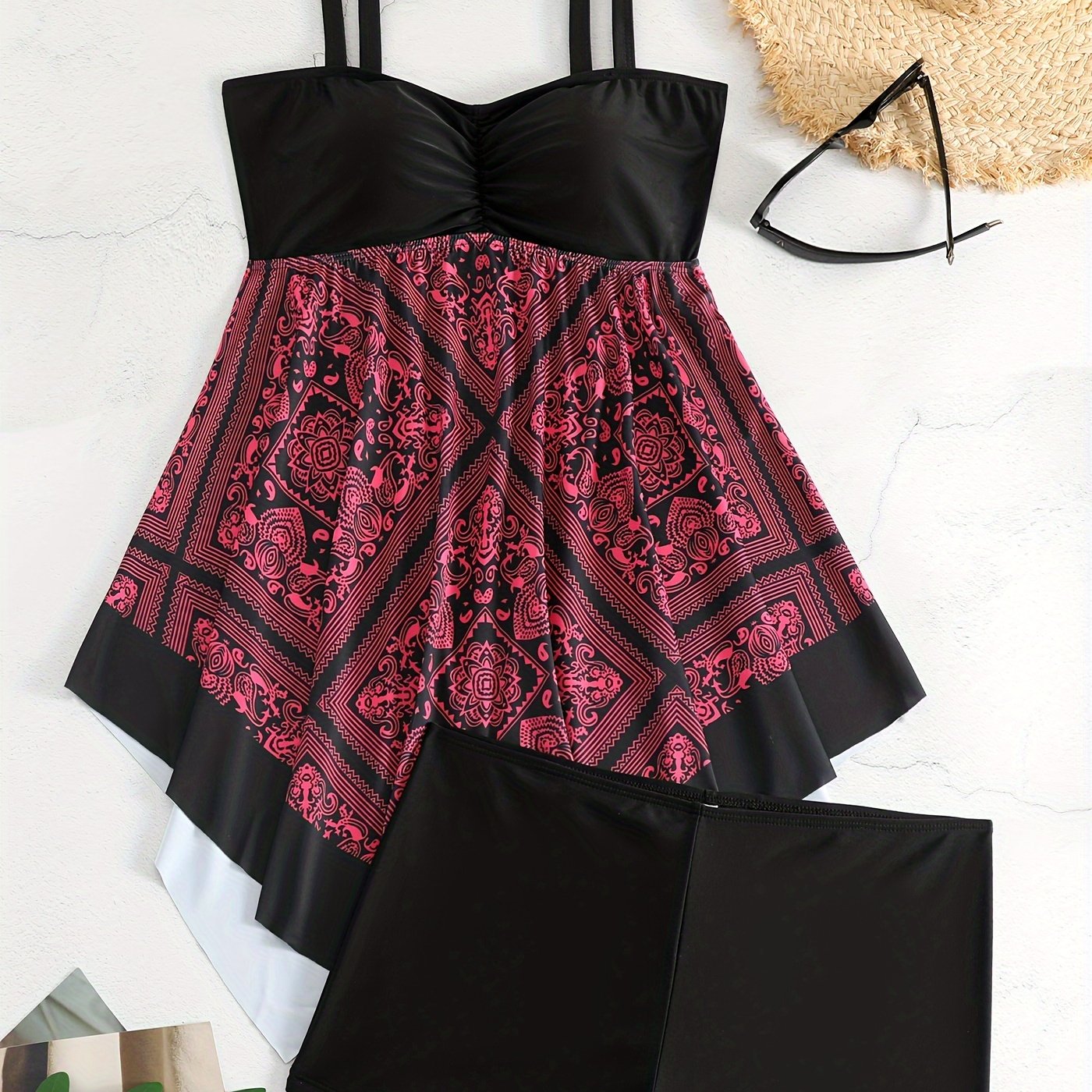 plus Size Printed One-Piece Swimsuit Off-the-Shoulder Sexy Tribal Print Swimwear Removable Padding Medium Stretch Polyester