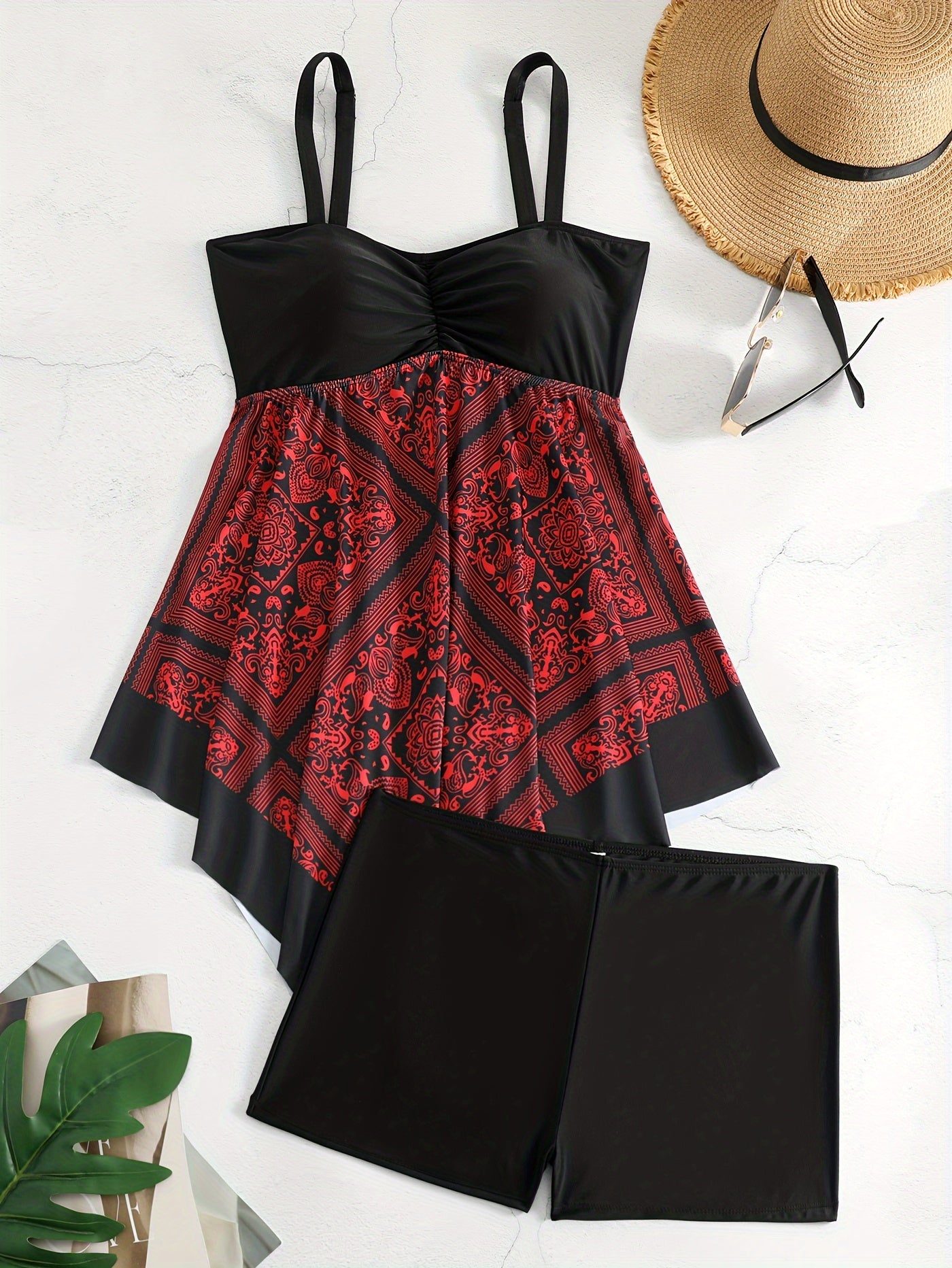 plus Size Printed One-Piece Swimsuit Off-the-Shoulder Sexy Tribal Print Swimwear Removable Padding Medium Stretch Polyester
