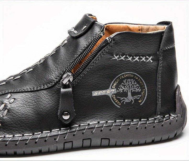 KEZZLY Men's Vintage Zipper Boots - Round Toe Short Ankle Boots with Rubber Sole, All-Season Casual & Sporty Shoes for Outdoor Activities