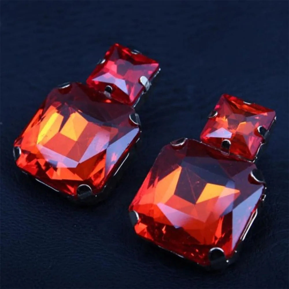 Stonefans Fashion Square Crystal Necklace Set for Women Shiny Red Rhinestone Stud Earrings Bridal Wedding Jewelry Set