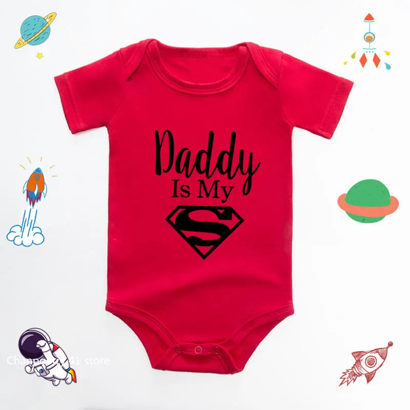 Red Baby Romper Newborn Baby Boys Girls Clothes Gold Daddy Is My Hero Print Infant Baby Jumpsuit 100% Cotton Baby Bodysuit
