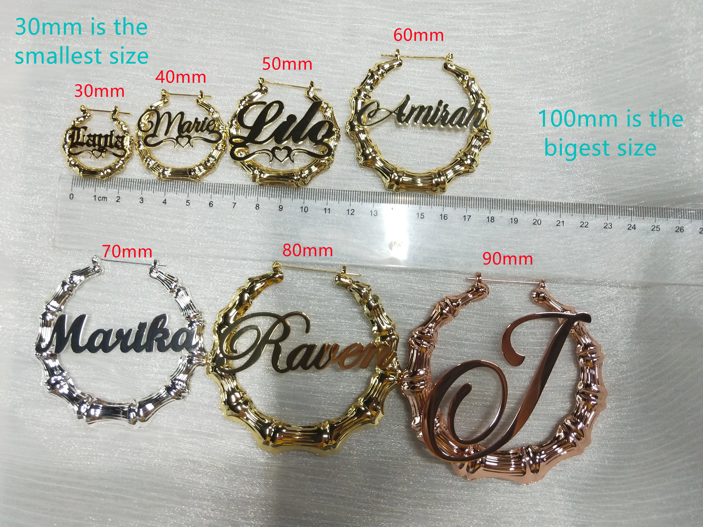 Stainless Custom Bamboo Earrings Heart Hoop Personalized Name Earrings Personalized Jewelry Letter Earrings for Women MOM Gift