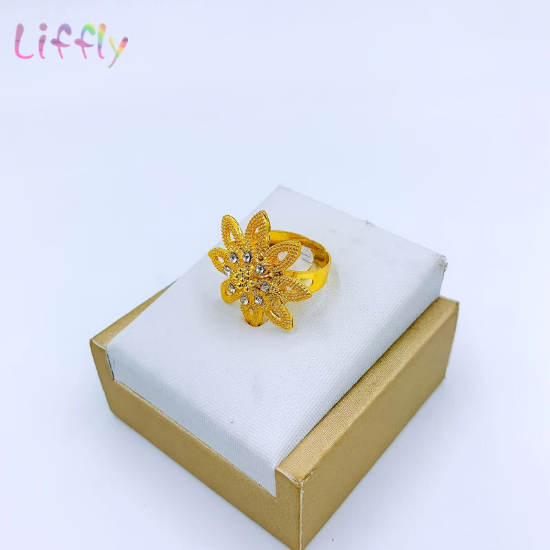 Liffly New Fashion Dubai Gold Color Bridal Jewelry Sets for Women Necklace Earrings Ring Wedding Party African Jewelry Gift