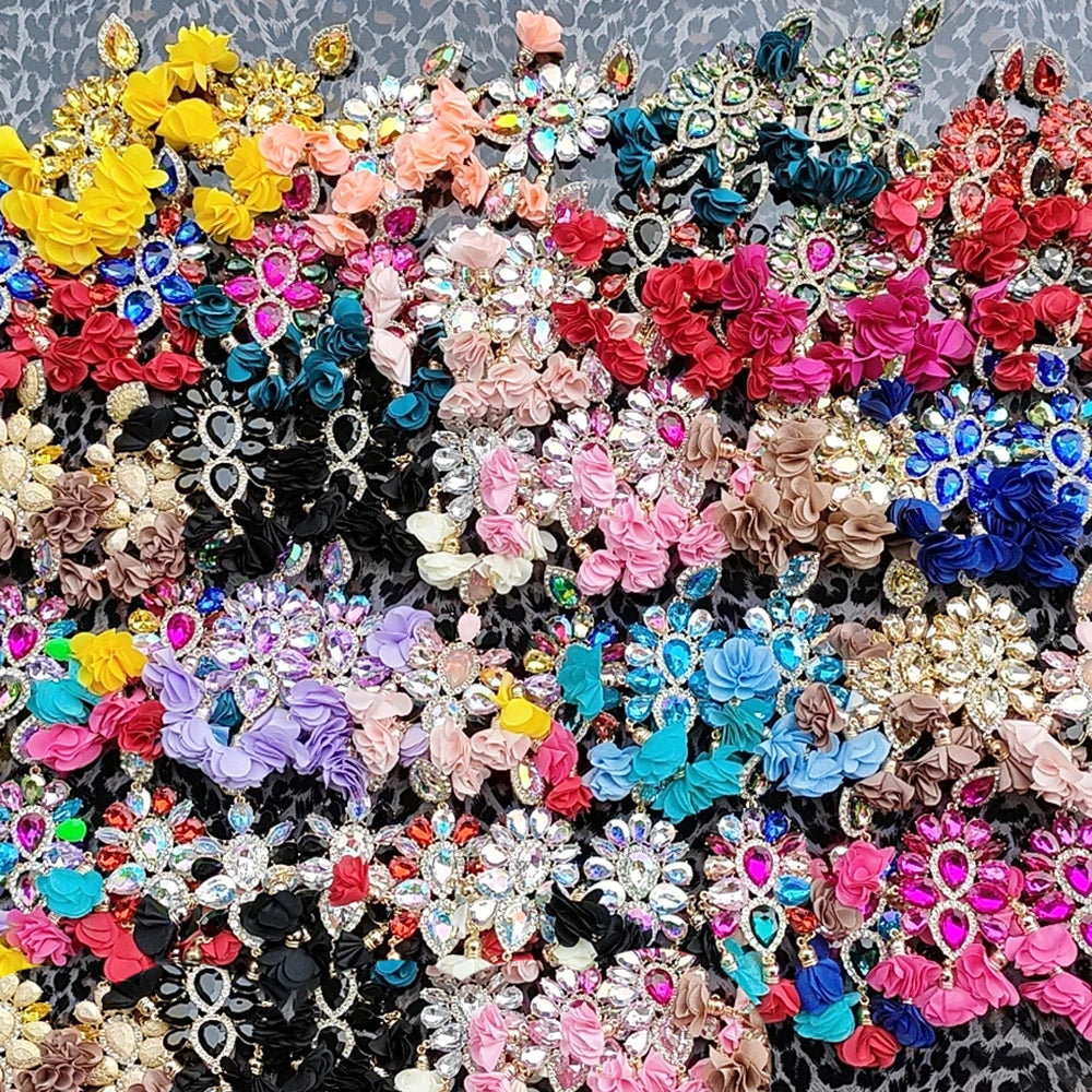 Aretes India Earrings Women Rhinestones Pendant Crystal Statement Earrings For Women Flower Tassel Earring Fashion Jewelry Gifts