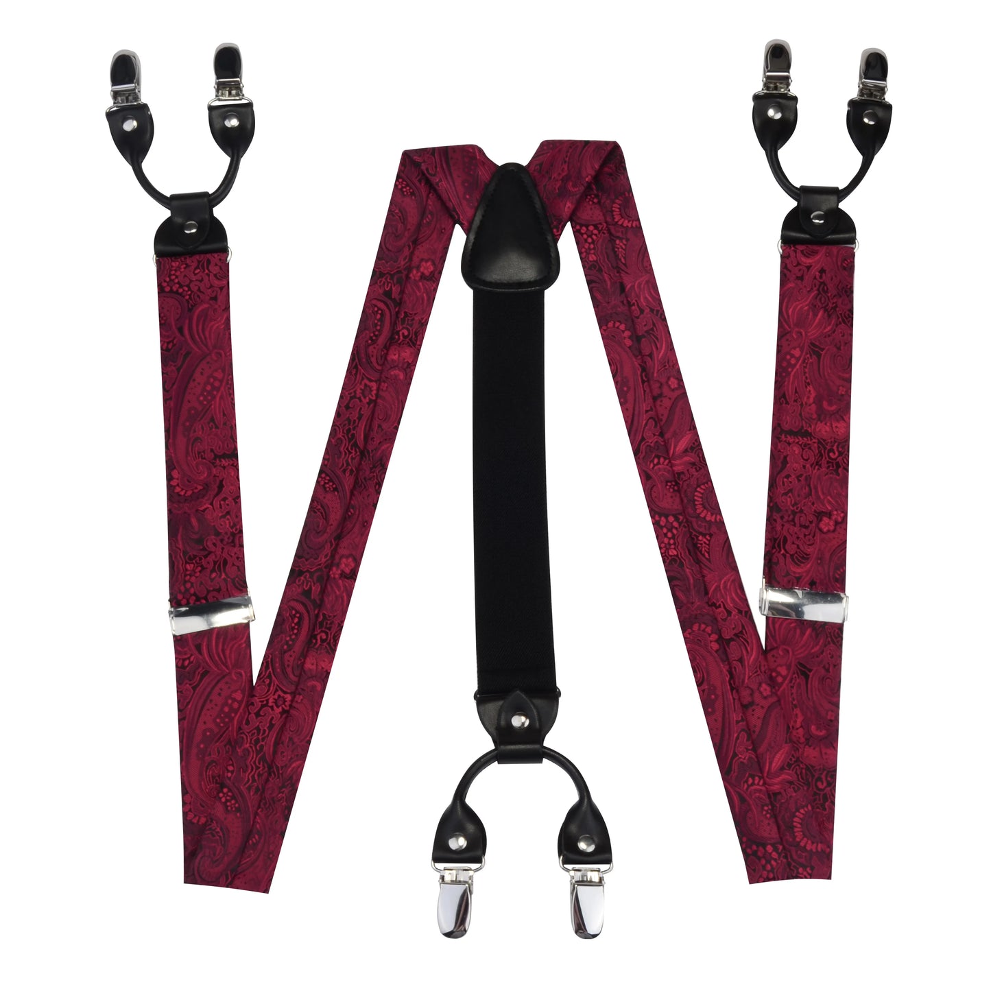 Adjustable Adult Suspender Straps Y Shape Clip-on Bowtie Pocket Square Set Men's Suspenders 6 Clip Pants Braces Suit Business
