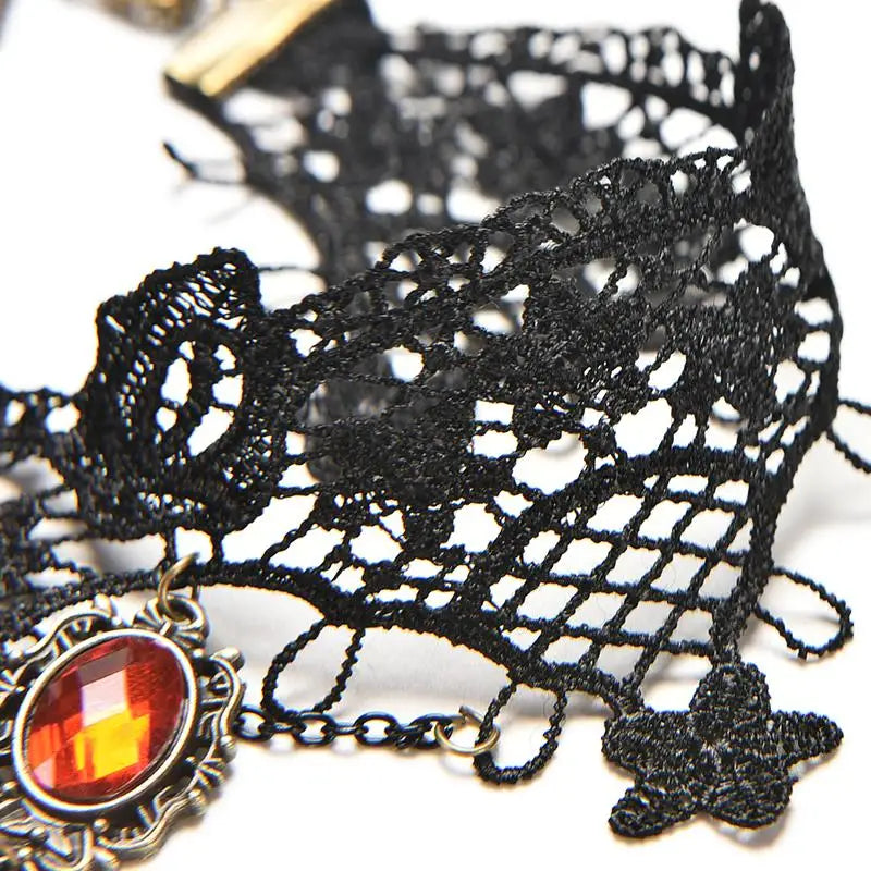 Fashion Cocktail Evening Party Dress Jewelry Victorian Gothic Halloween Red Rhinestone Charms Vampire Maxi Necklace Choker
