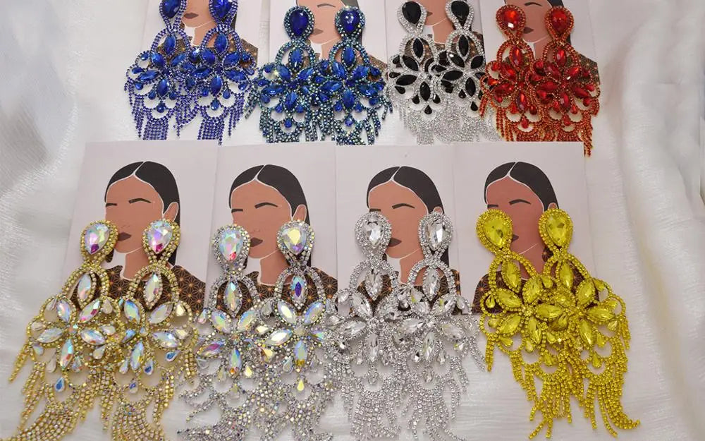 Big size, good quality earrings with clear long drop earrings, jewelry crystal accessories rhinestones decoations for women