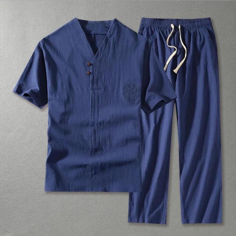 Men's Clothing Large Size New Summer Suit Linen t-shirt Fashion Male Set Size 8XL 9XL plus Two Pieces