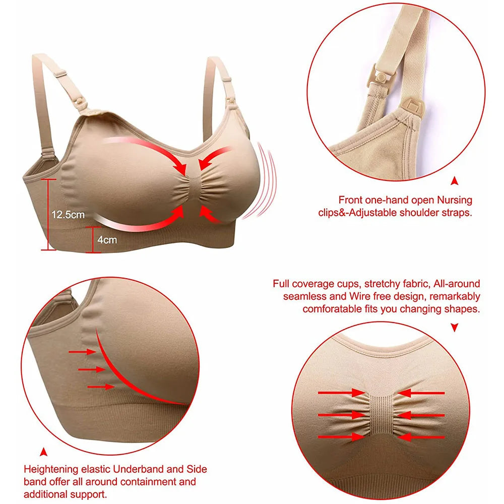 Womens Maternity Nursing Bra Maternal Seamless Clip Down Push Up Sleeping Bralette for Breastfeeding Underwear