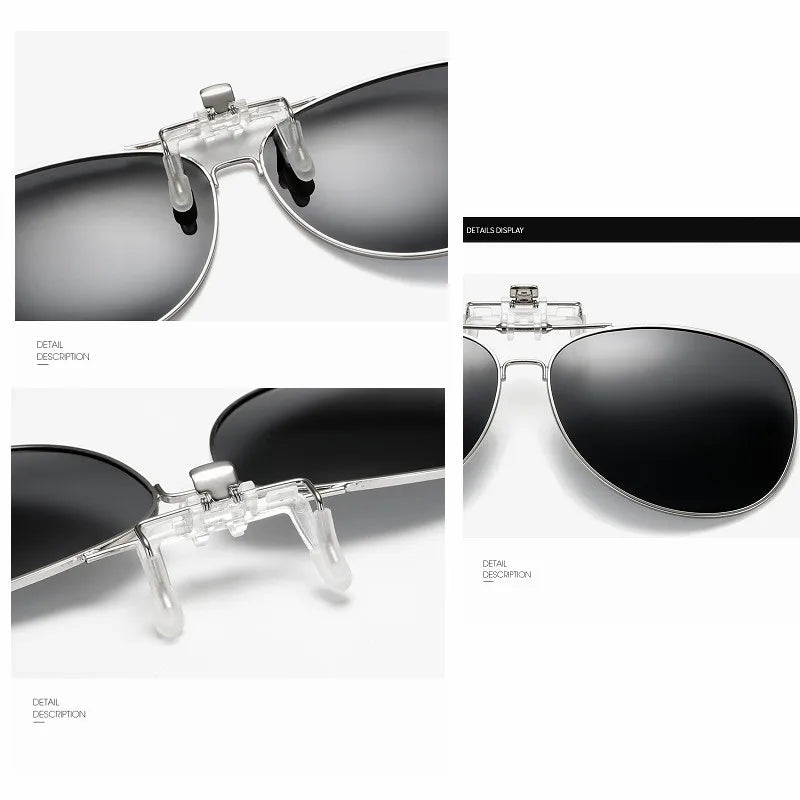 Polarized Sunglasses Lens clip on glasses Night Vision Yellow Aviation Metail Frame Women & Men Sun Glasses with Clips Unisex Clip