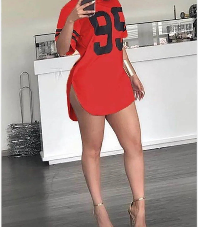 Number Print Oversized T-shirt Female Summer Top Tees Long Ladies Top Women Split t Shirt Sports Women Clothing Casual t Shirt