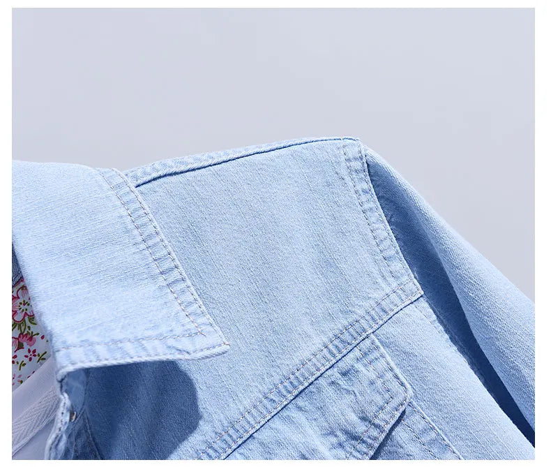 Women Shirt Denim Cotton Tops Casual Thick Pockets Single Breasted Button Up Lapel Long Sleeve Large Size Blue Shirt