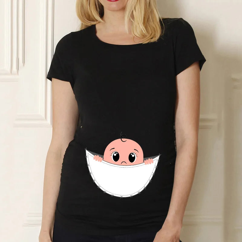 Casual Maternity Short Sleeve T-Shirt for Pregnant Women Eye Catching Graphic Design Summer Casual Top