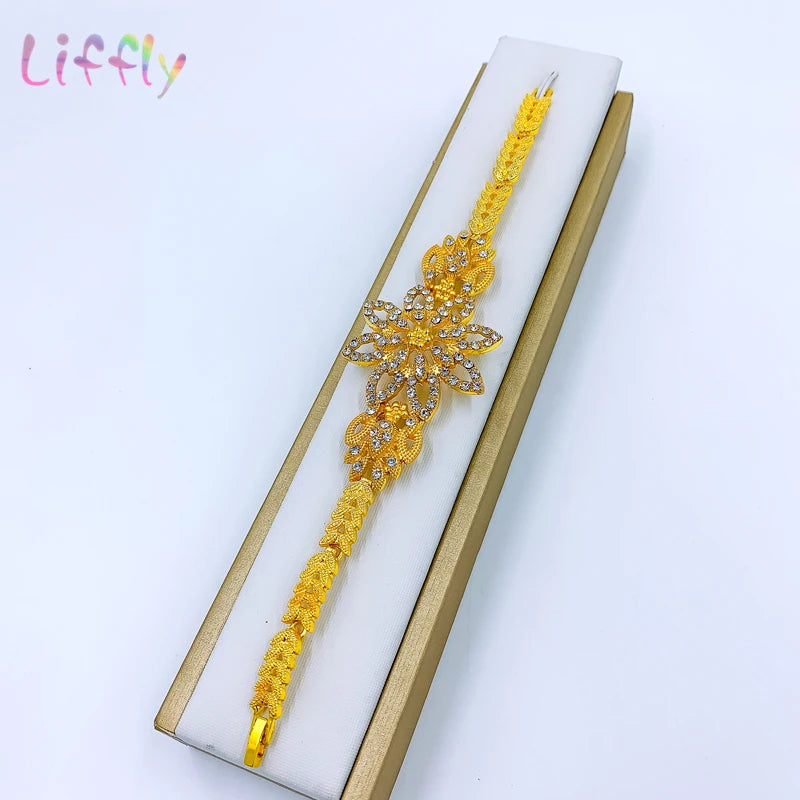 Liffly New Fashion Dubai Gold Color Bridal Jewelry Sets for Women Necklace Earrings Ring Wedding Party African Jewelry Gift