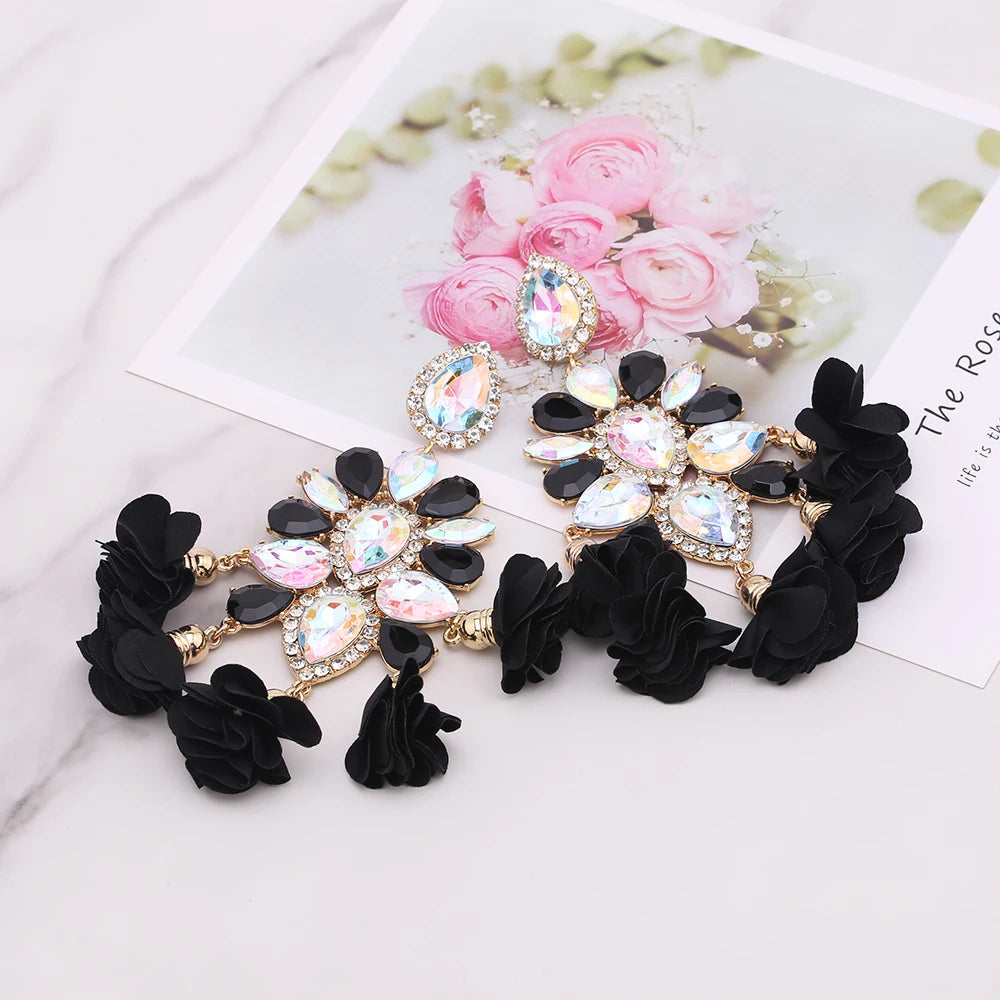 Aretes India Earrings Women Rhinestones Pendant Crystal Statement Earrings For Women Flower Tassel Earring Fashion Jewelry Gifts
