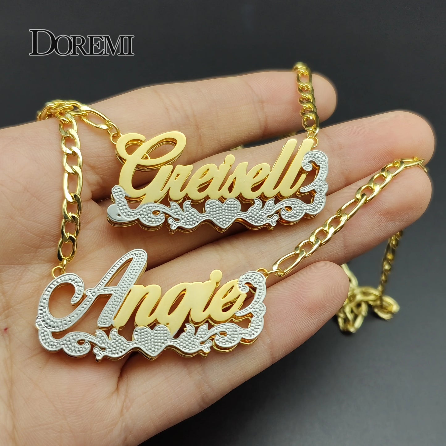 DOREMI Stainless Custom Nameplate Necklace 3D Pendant Necklace Personalized Custom Name Jewelry for Women/Men Free Shipping
