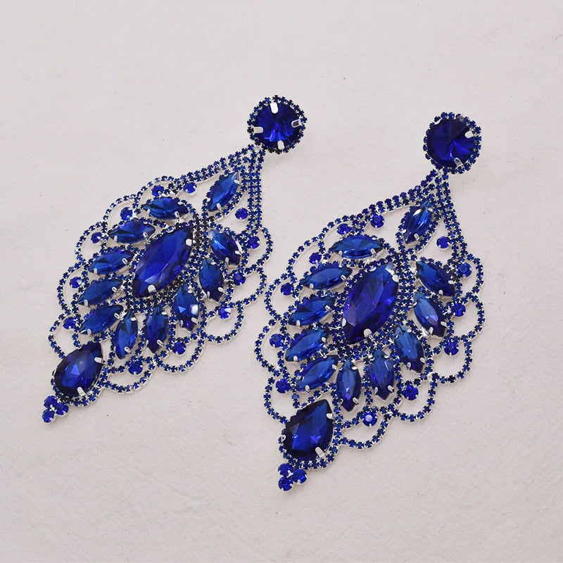 CUIER 4.7" Women Earrings with Rhinestones Glass Gem Exquisite Lace Design Big Drop Earring gift for bridal Wedding Jewelry