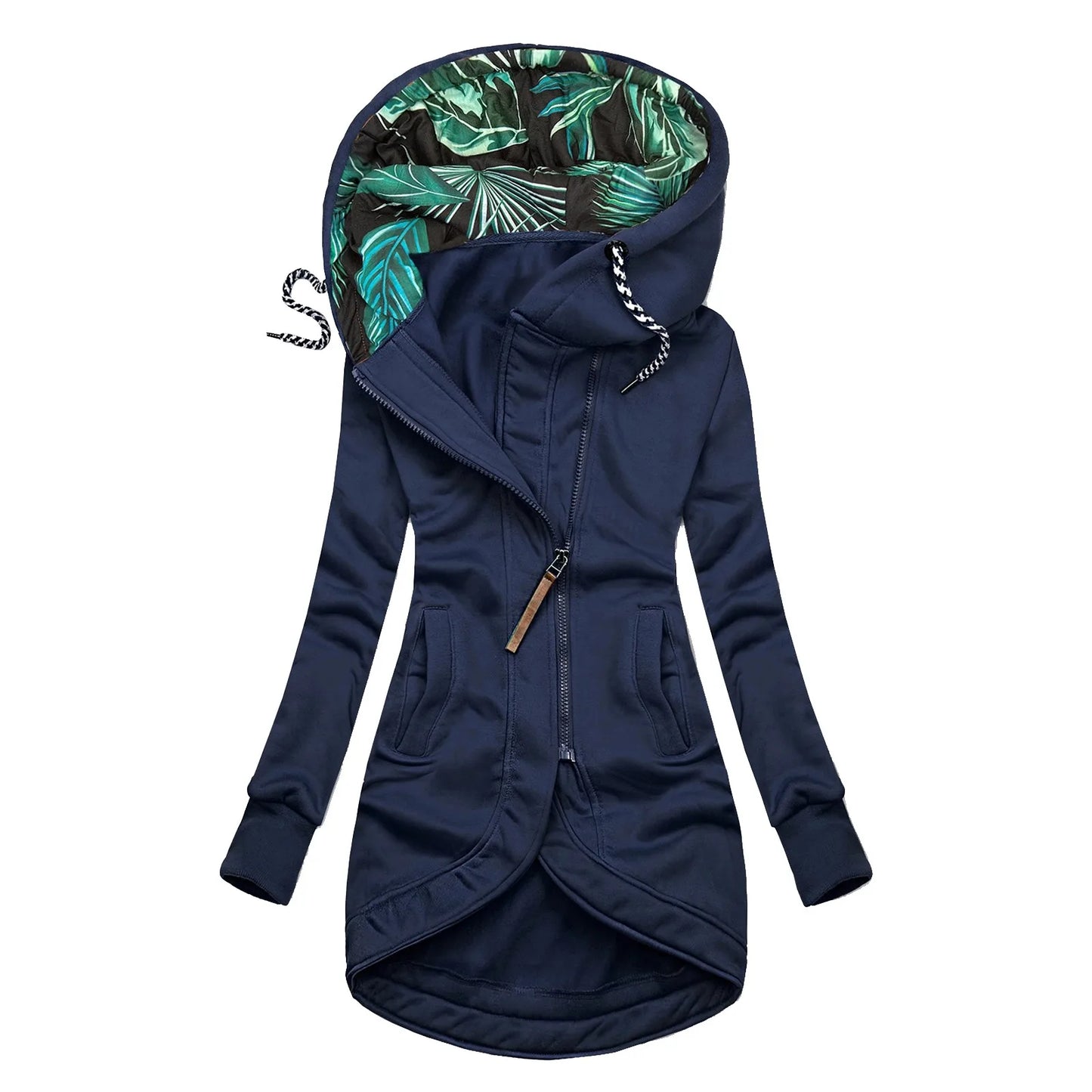 Women Casual Winter Slim Stitching Jacket Coat Overcoat Ladies Medium Long Cotton Jackets Drawstring Hooded Outwear Trench