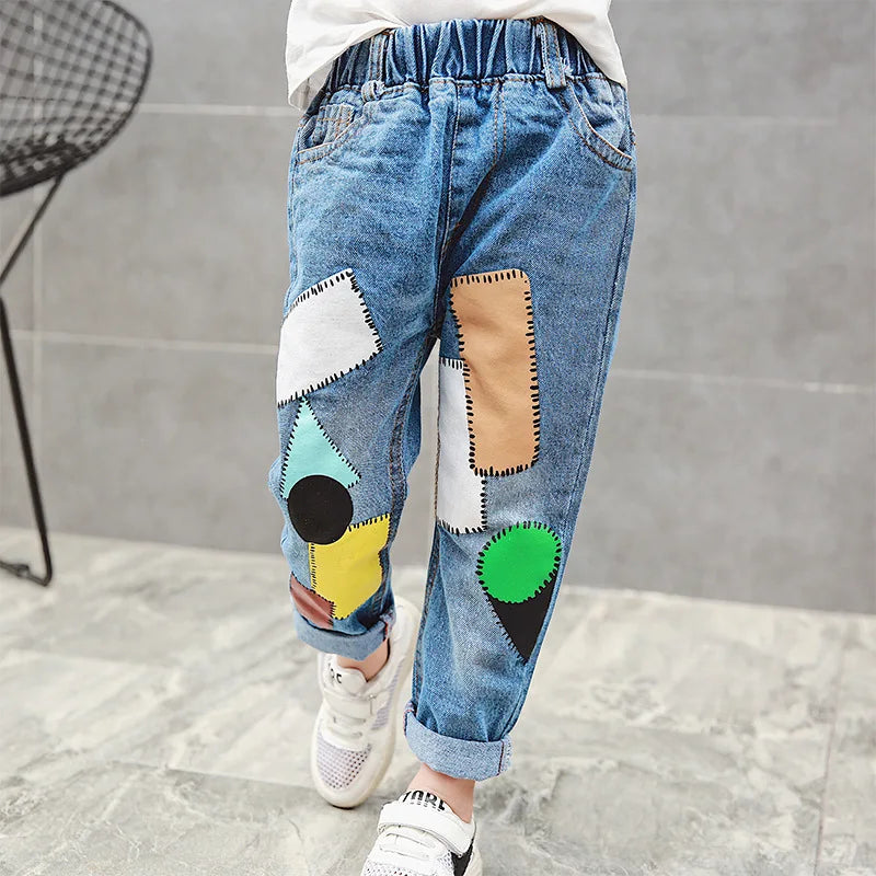 Spring Fashion Kids Jeans Girls Holes Jeans Toddler Baby High Quality Letter Print Elastic Waist Jeans Teen Tight Pencil Pants