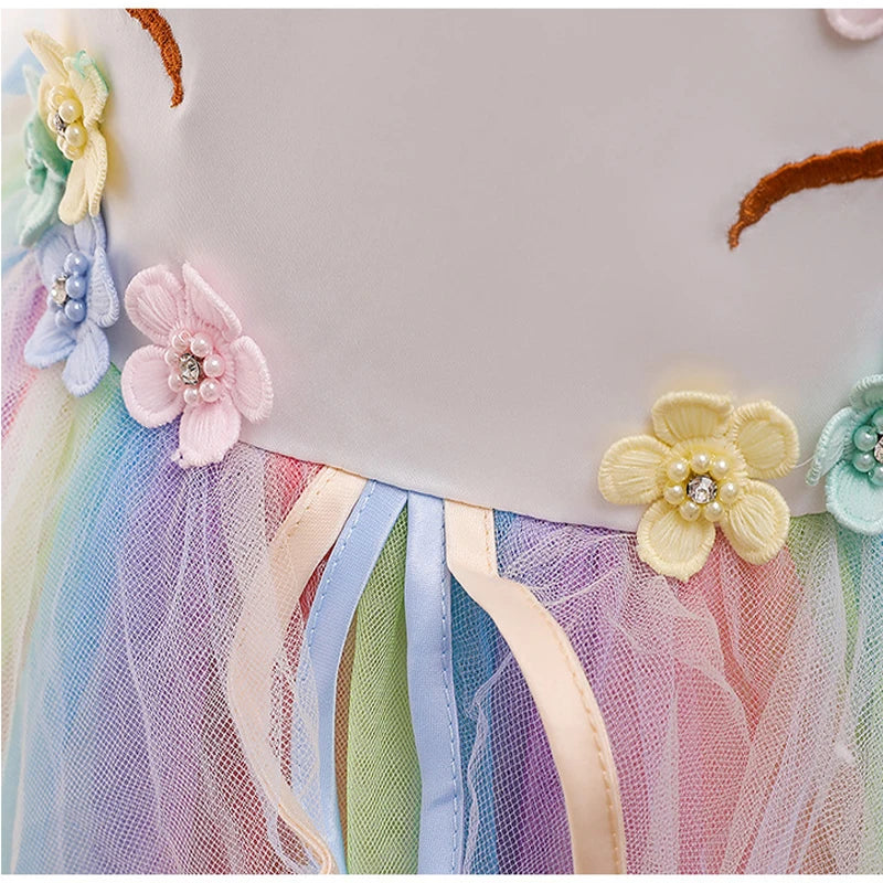 Baby Girls Unicorn Tutu Dress Pastel Rainbow Princess Girls Birthday Party Dress Children Kids Halloween Unicorn Perform Costume