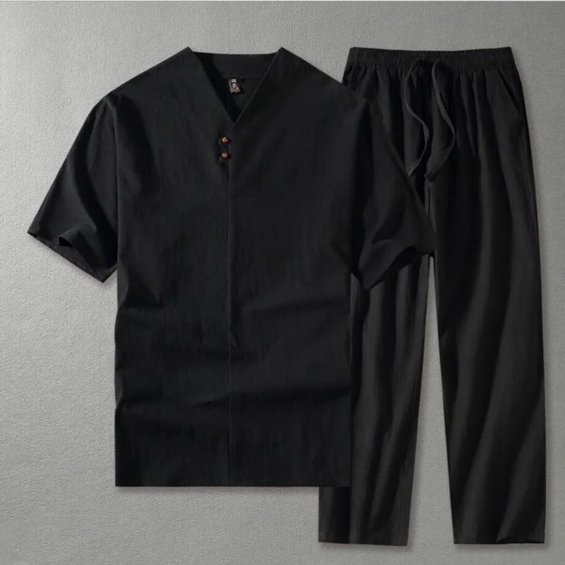 Men's Clothing Large Size Suit Linen t-shirt Fashion Male Set 8XL 9XL plus Two Piece
