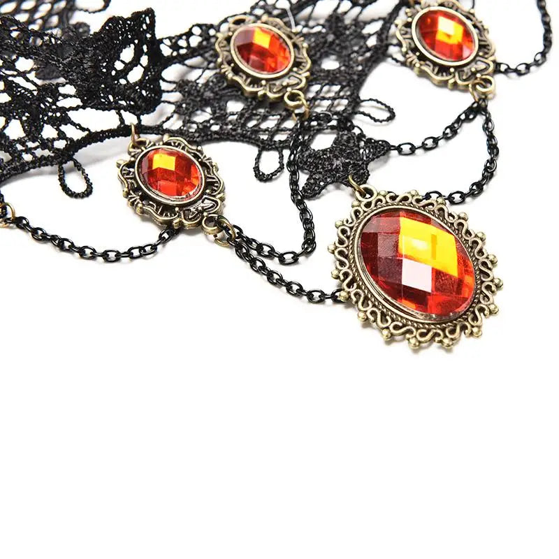 Fashion Cocktail Evening Party Dress Jewelry Victorian Gothic Halloween Red Rhinestone Charms Vampire Maxi Necklace Choker