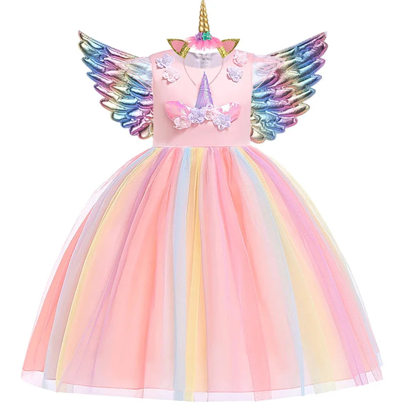 Baby Girls Unicorn Tutu Dress Pastel Rainbow Princess Girls Birthday Party Dress Children Kids Halloween Unicorn Perform Costume
