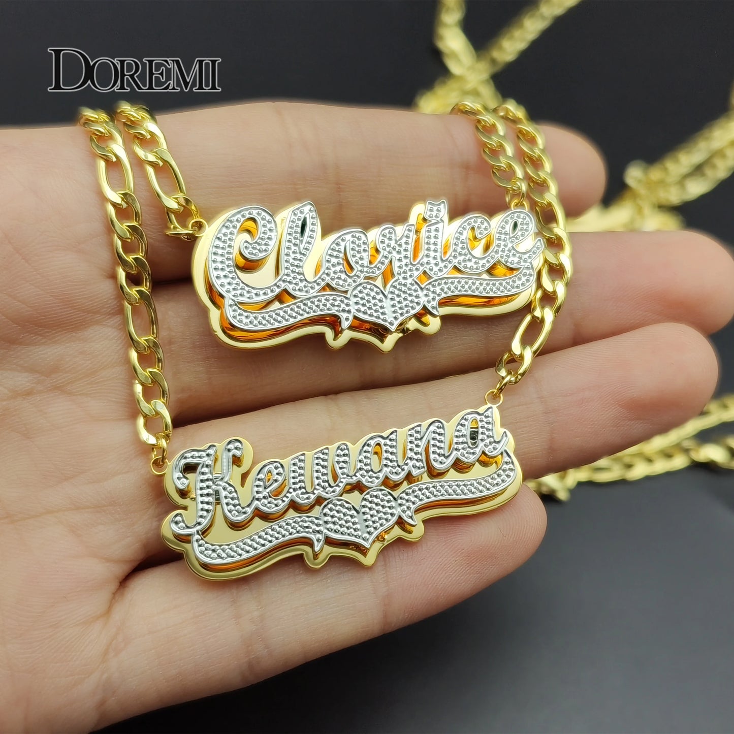 DOREMI Stainless Custom Nameplate Necklace 3D Pendant Necklace Personalized Custom Name Jewelry for Women/Men Free Shipping