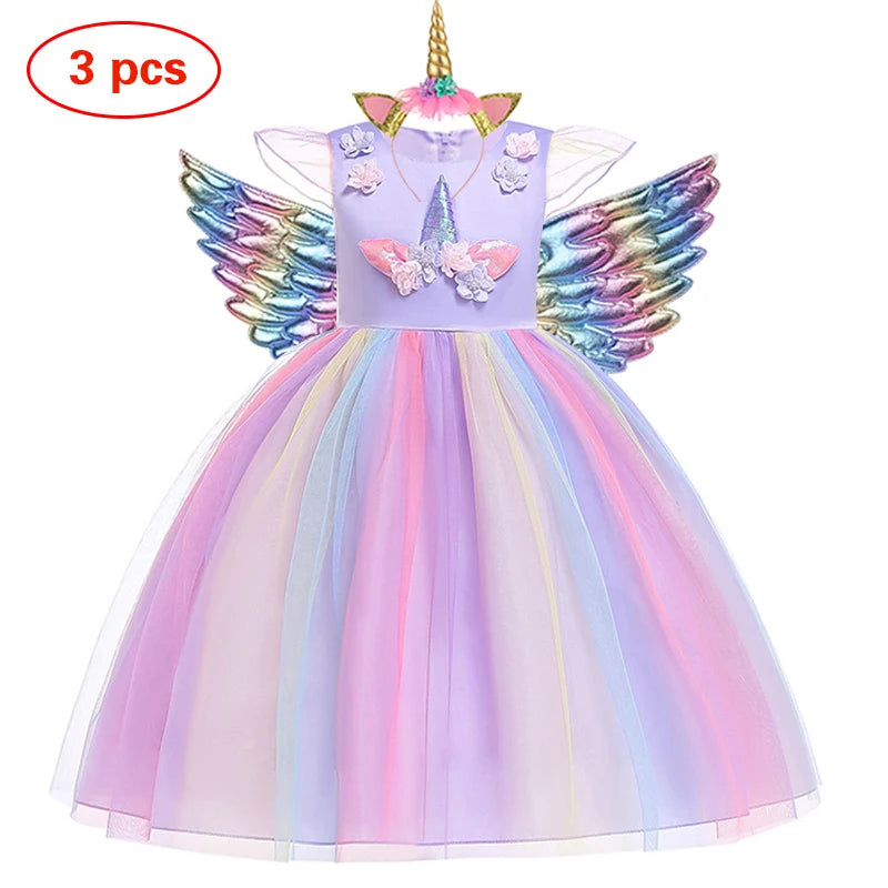 Baby Girls Unicorn Tutu Dress Pastel Rainbow Princess Girls Birthday Party Dress Children Kids Halloween Unicorn Perform Costume