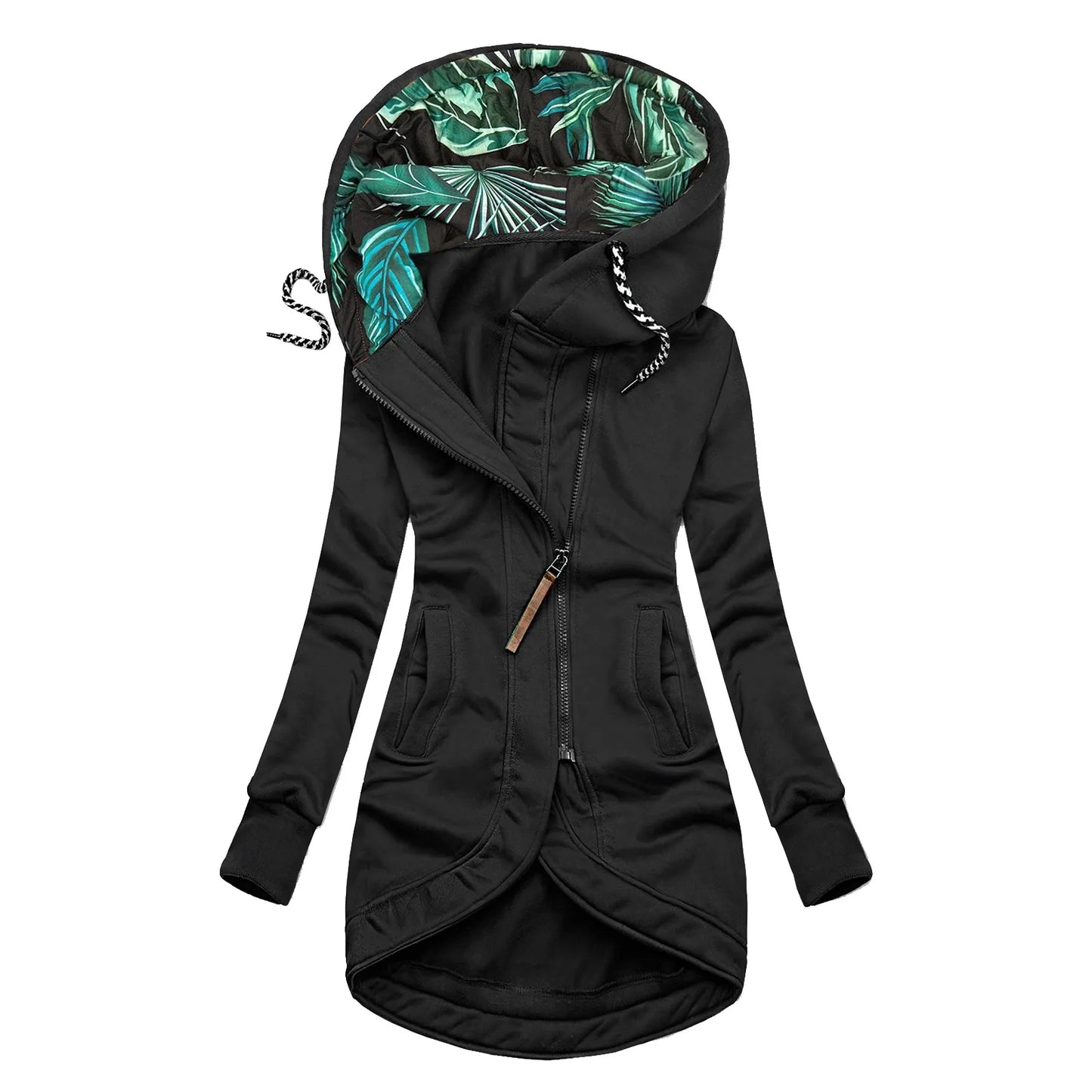 Women Casual Winter Slim Stitching Jacket Coat Overcoat Ladies Medium Long Cotton Jackets Drawstring Hooded Outwear Trench