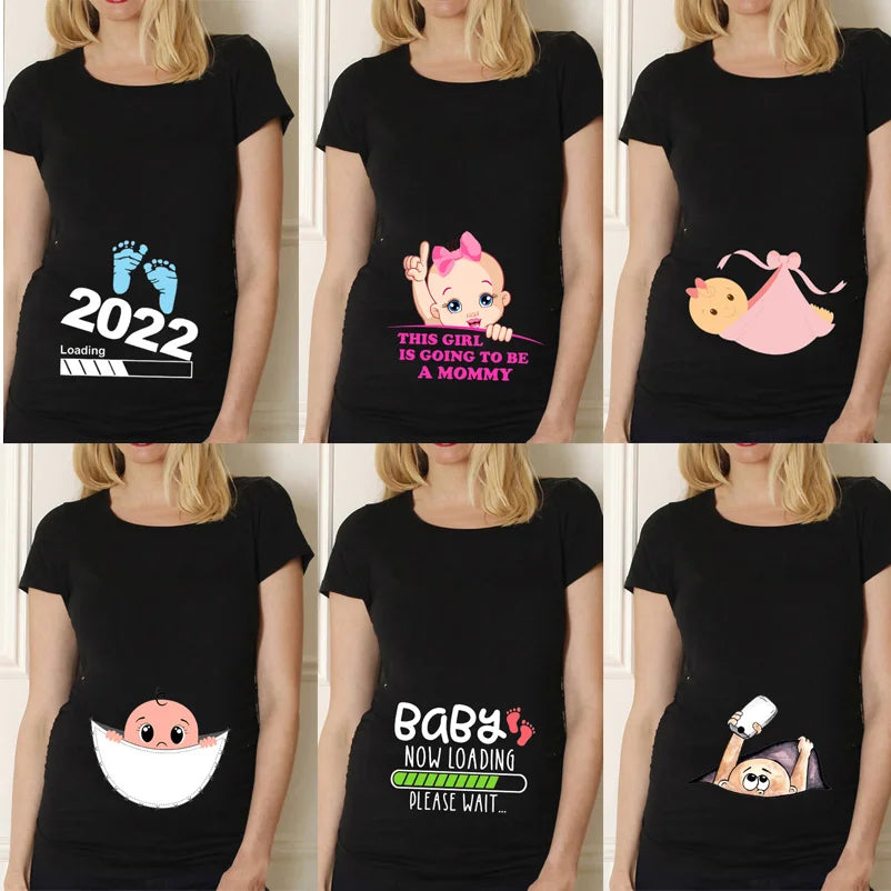 Casual Maternity Short Sleeve T-Shirt for Pregnant Women Eye Catching Graphic Design Summer Casual Top