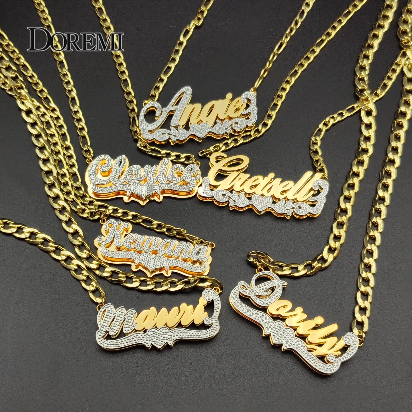 DOREMI Stainless Custom Nameplate Necklace 3D Pendant Necklace Personalized Custom Name Jewelry for Women/Men Free Shipping